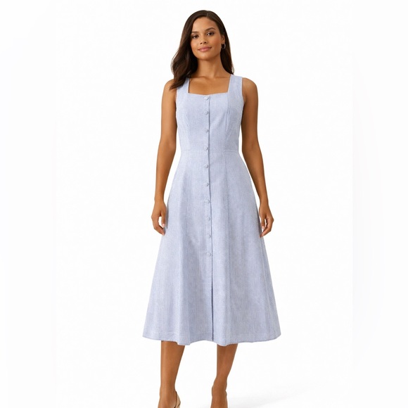 Pomander Place Dresses & Skirts - Tuckernuck Pomander Place Blue White Seersucker Dress S Button Front Fit, Midi